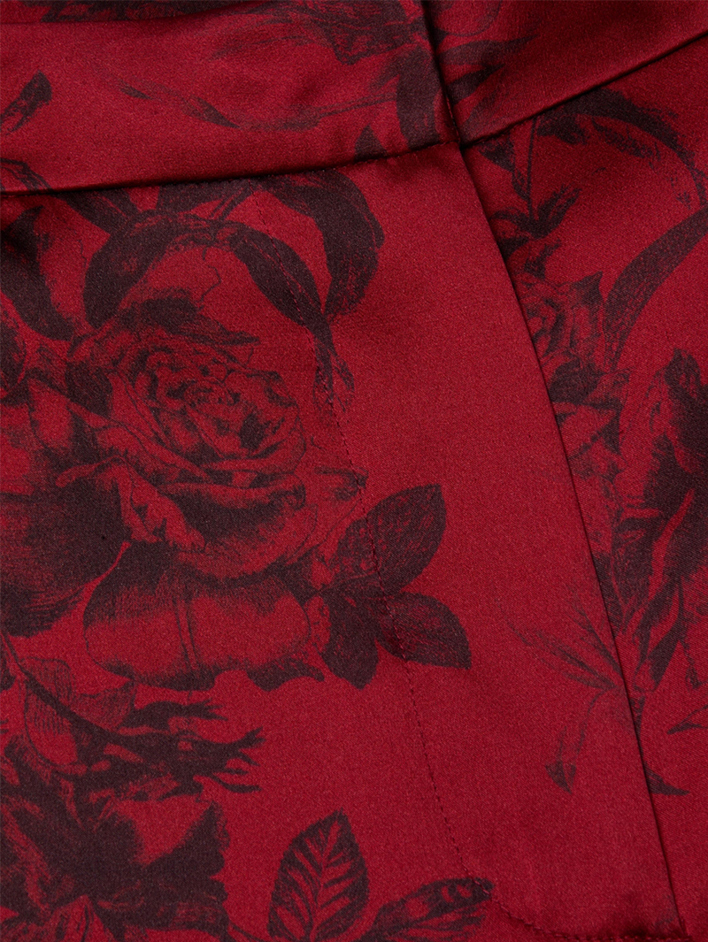 Burgundy Painterly Floral Pilar Silk Wide-Leg Pant