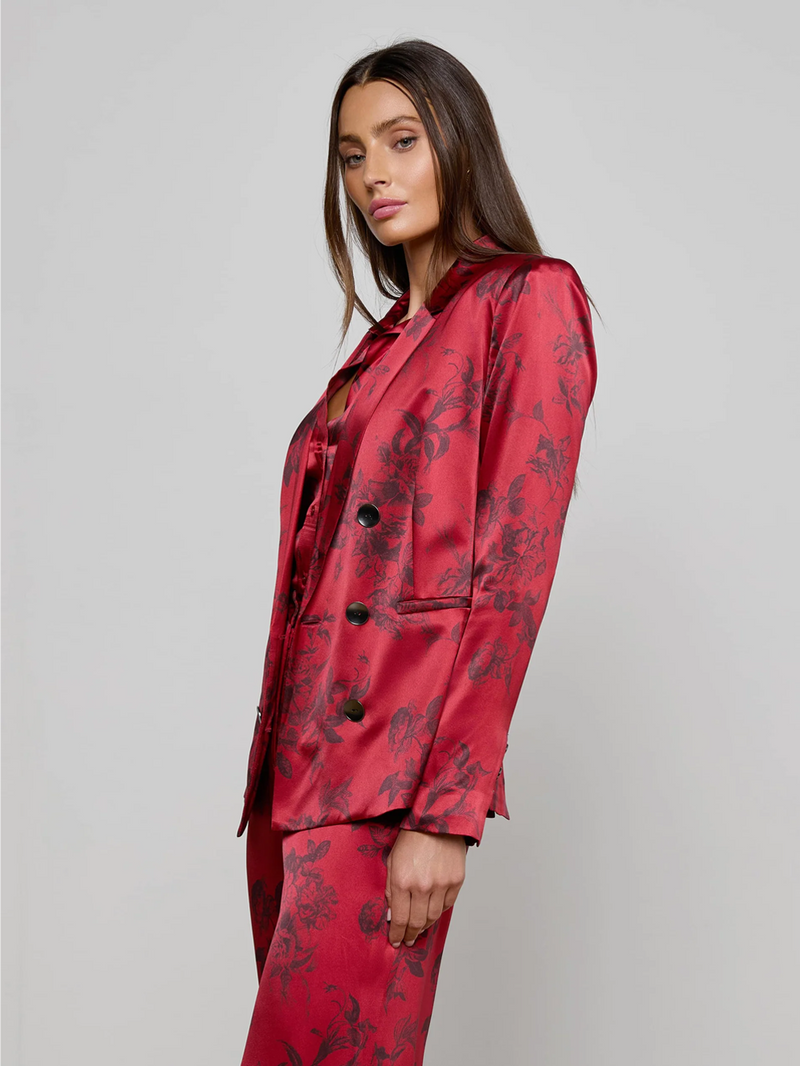 Burgundy Painterly Floral Colin Silk Blazer