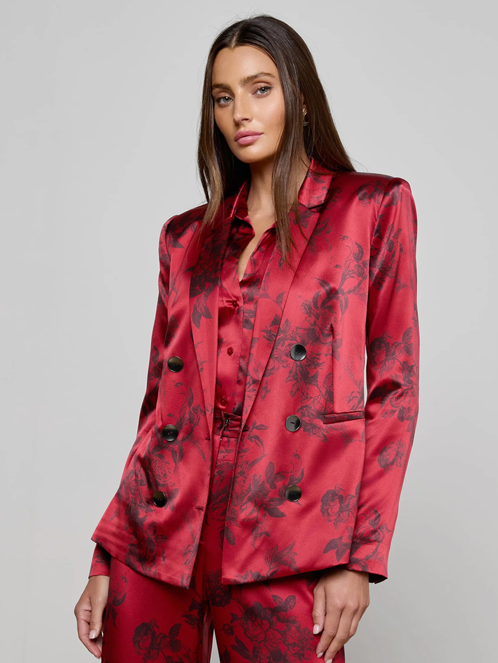 Burgundy Painterly Floral Colin Silk Blazer