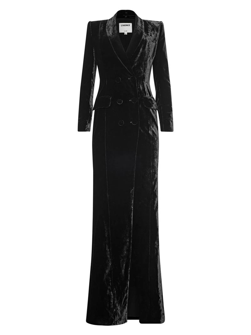 Stormi Velvet Tuxedo Maxi Dress