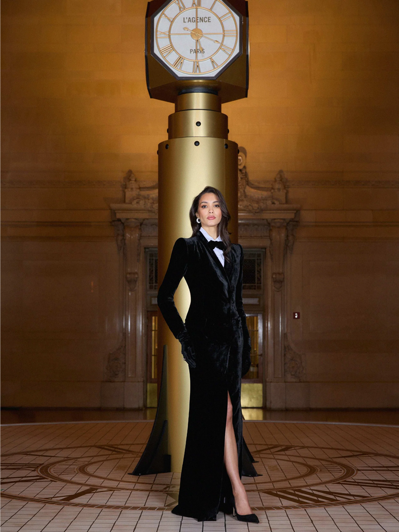 Stormi Velvet Tuxedo Maxi Dress