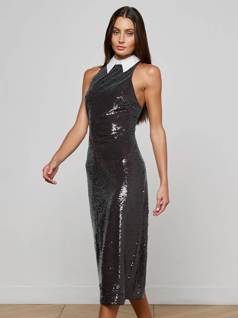 Lilith Sequin Collared Midi Dress
