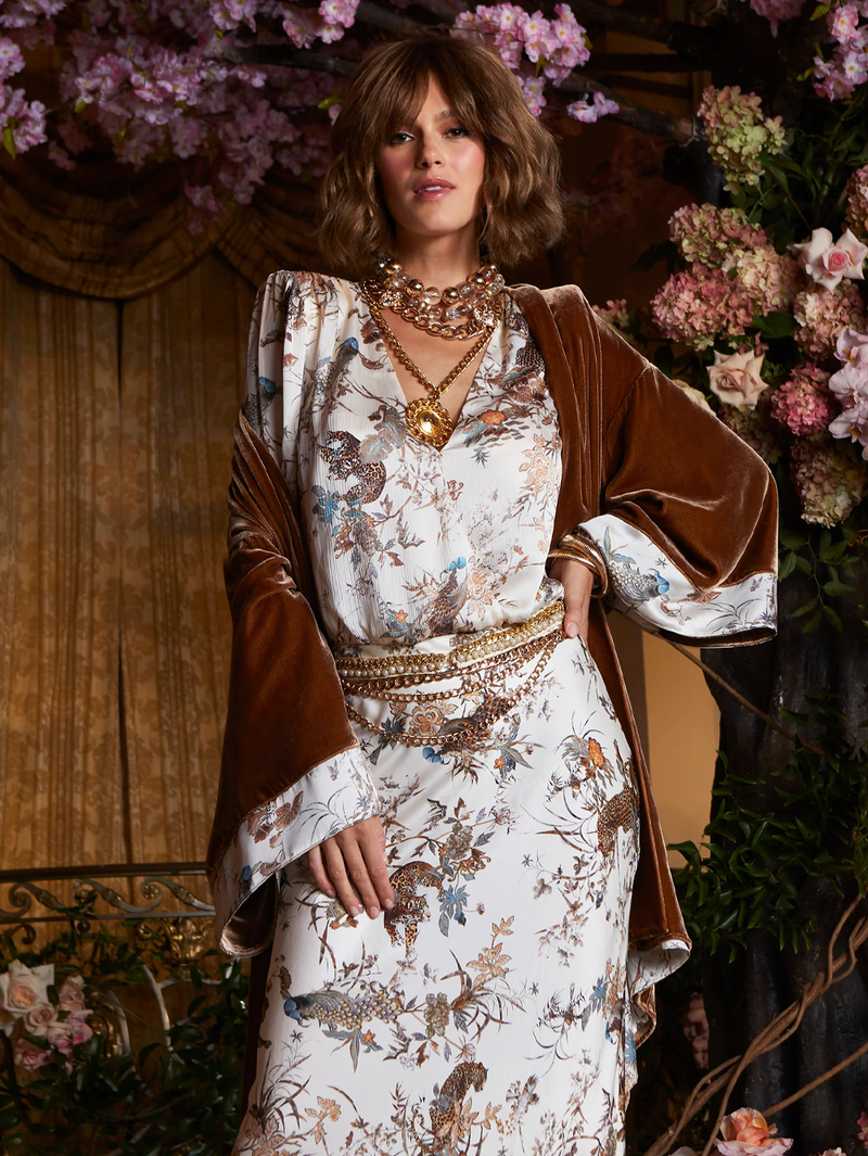 Kyoto Satin Bodysuit in Tapestry Jungle Print