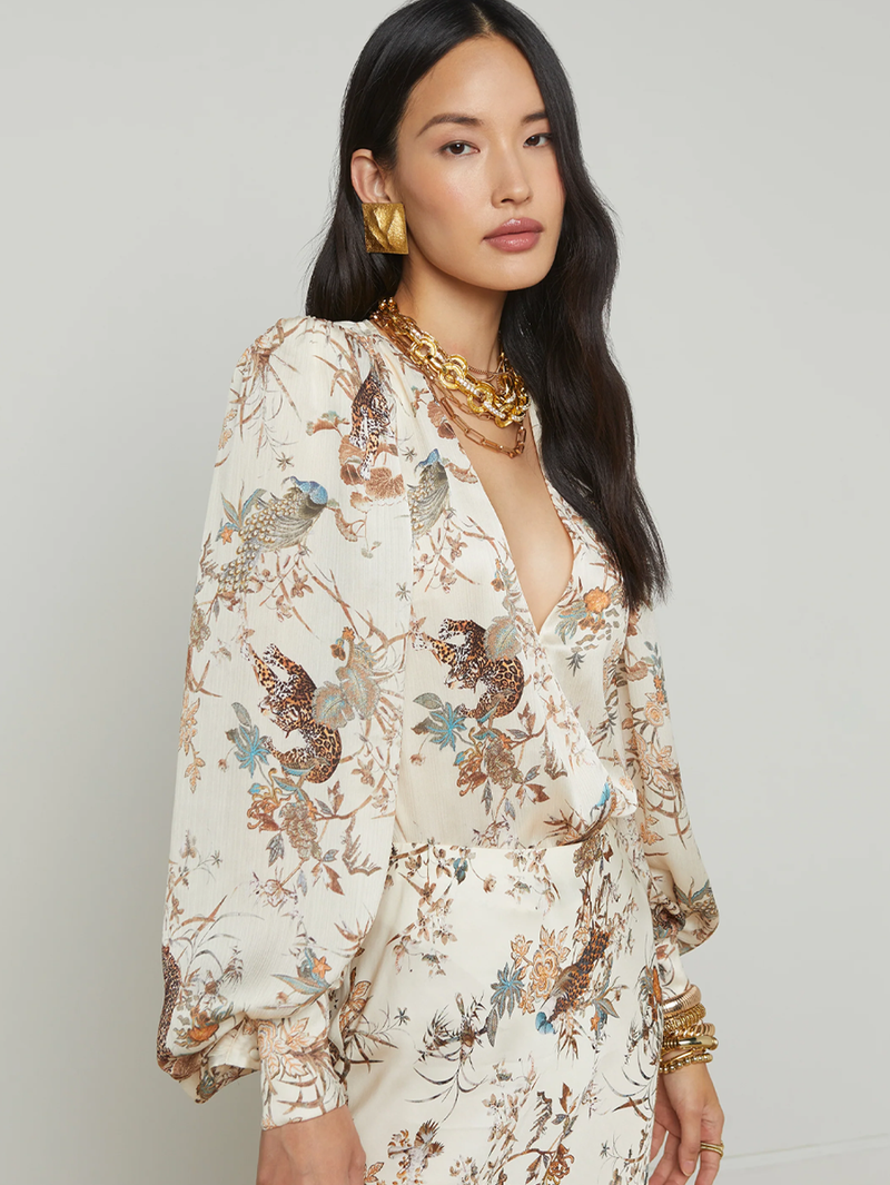 Kyoto Satin Bodysuit in Tapestry Jungle Print