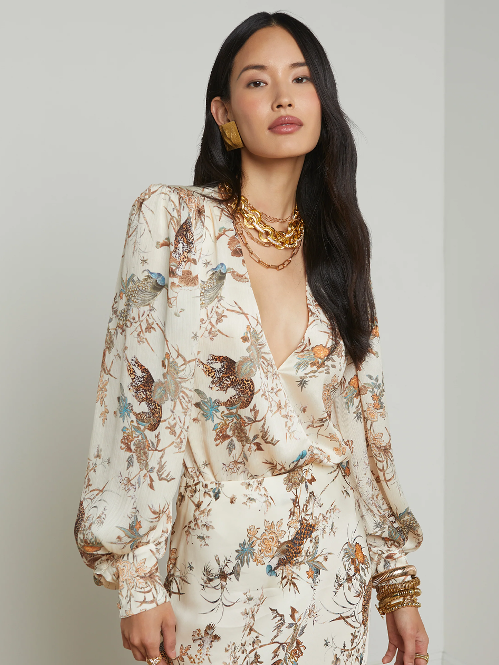 Kyoto Satin Bodysuit in Tapestry Jungle Print