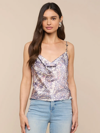 Calista Cowl Satin Camisole in Multi Wing Butterfly