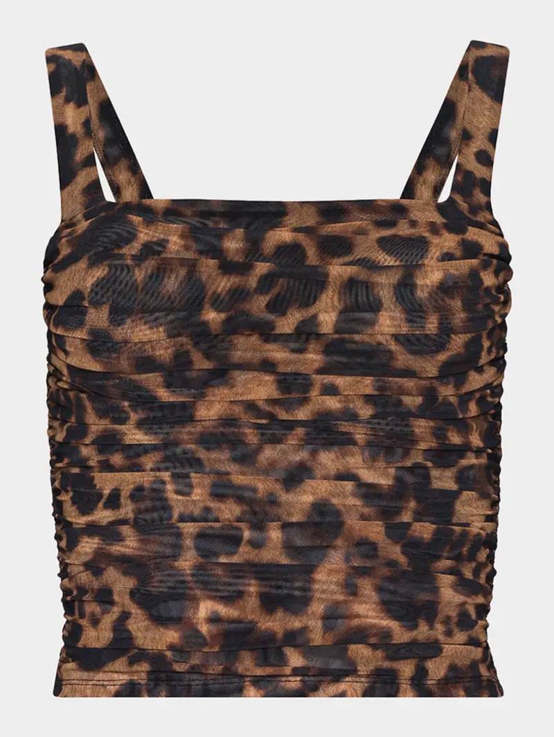 Rasha Shirred Mesh Leopard Tank