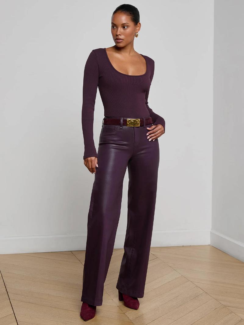 Elara Scoopneck Bodysuit in Dark Malbec