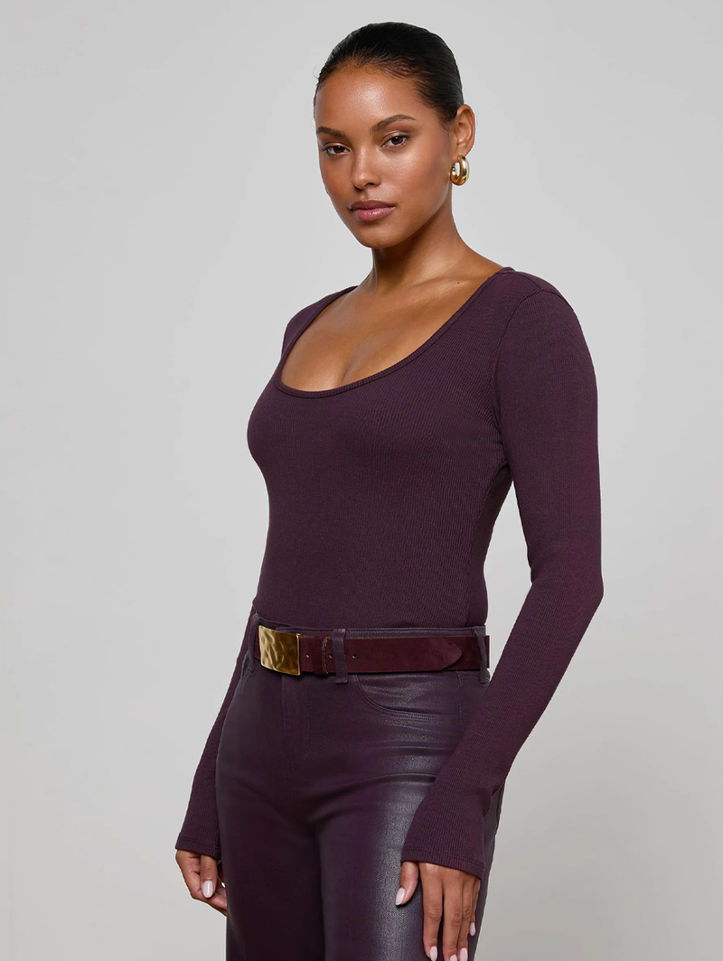 Elara Scoopneck Bodysuit in Dark Malbec