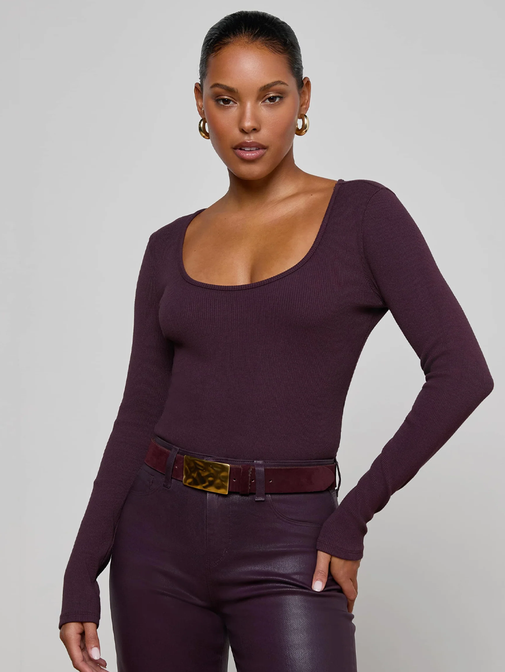 Elara Scoopneck Bodysuit in Dark Malbec