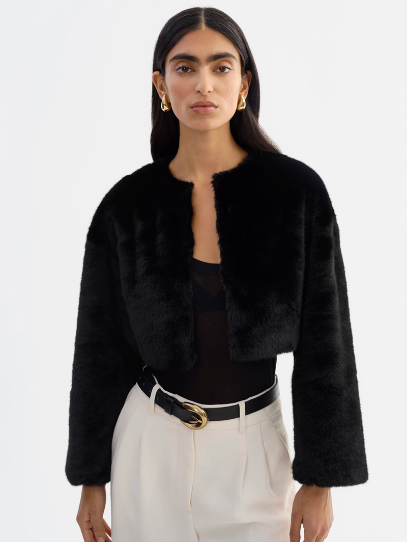 Rowdie Faux Fur Jacket in Black