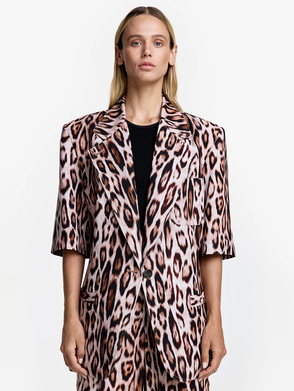 Leopard Ikat Short Sleeve Oversized Blazer