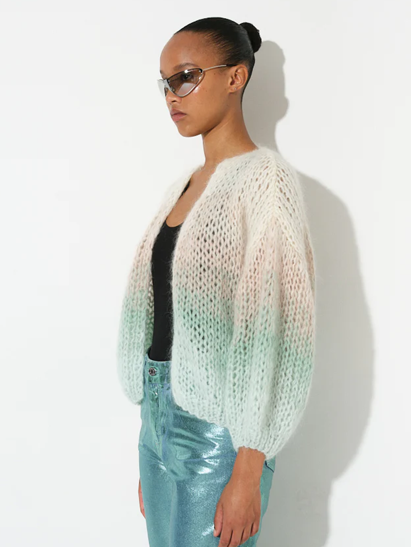 Creme Mint Ombre Mohair Bomber Cardigan