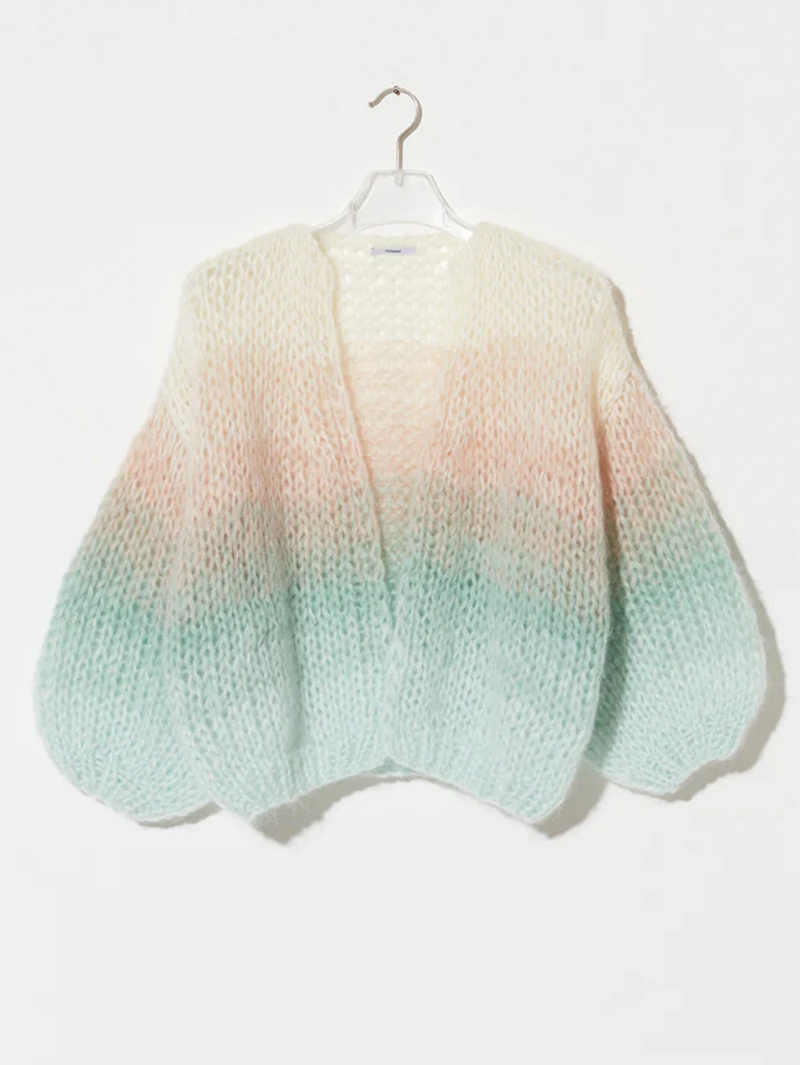 Creme Mint Ombre Mohair Bomber Cardigan