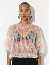 Mohair Stripes Light Puffy Sleeves Top