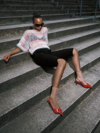 Mohair Stripes Light Puffy Sleeves Top