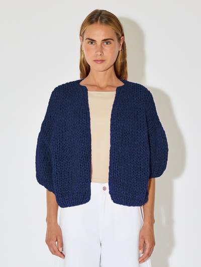 Alpaca Short Sleeve Bomber Cardigan in Navy