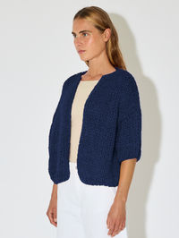 Alpaca Short Sleeve Bomber Cardigan in Navy