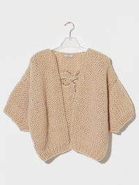 Short Sleeve Palm Cardigan in Beige