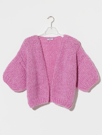 Alpaca Short Sleeve Bomber Cardigan in Pink Melange