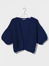Alpaca Short Sleeve Bomber Cardigan in Navy