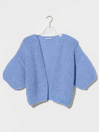 Alpaca Short Sleeve Bomber Cardigan in Powder Blue