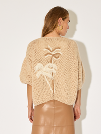 Short Sleeve Palm Cardigan in Beige
