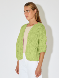 Alpaca Short Sleeve Bomber Cardigan in Lime