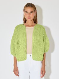 Alpaca Short Sleeve Bomber Cardigan in Lime