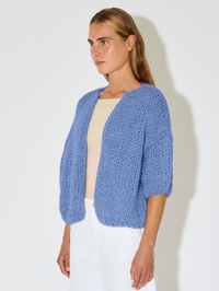 Alpaca Short Sleeve Bomber Cardigan in Powder Blue