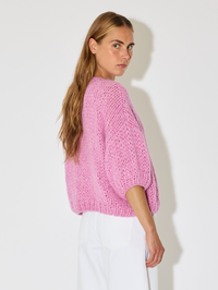 Alpaca Short Sleeve Bomber Cardigan in Pink Melange