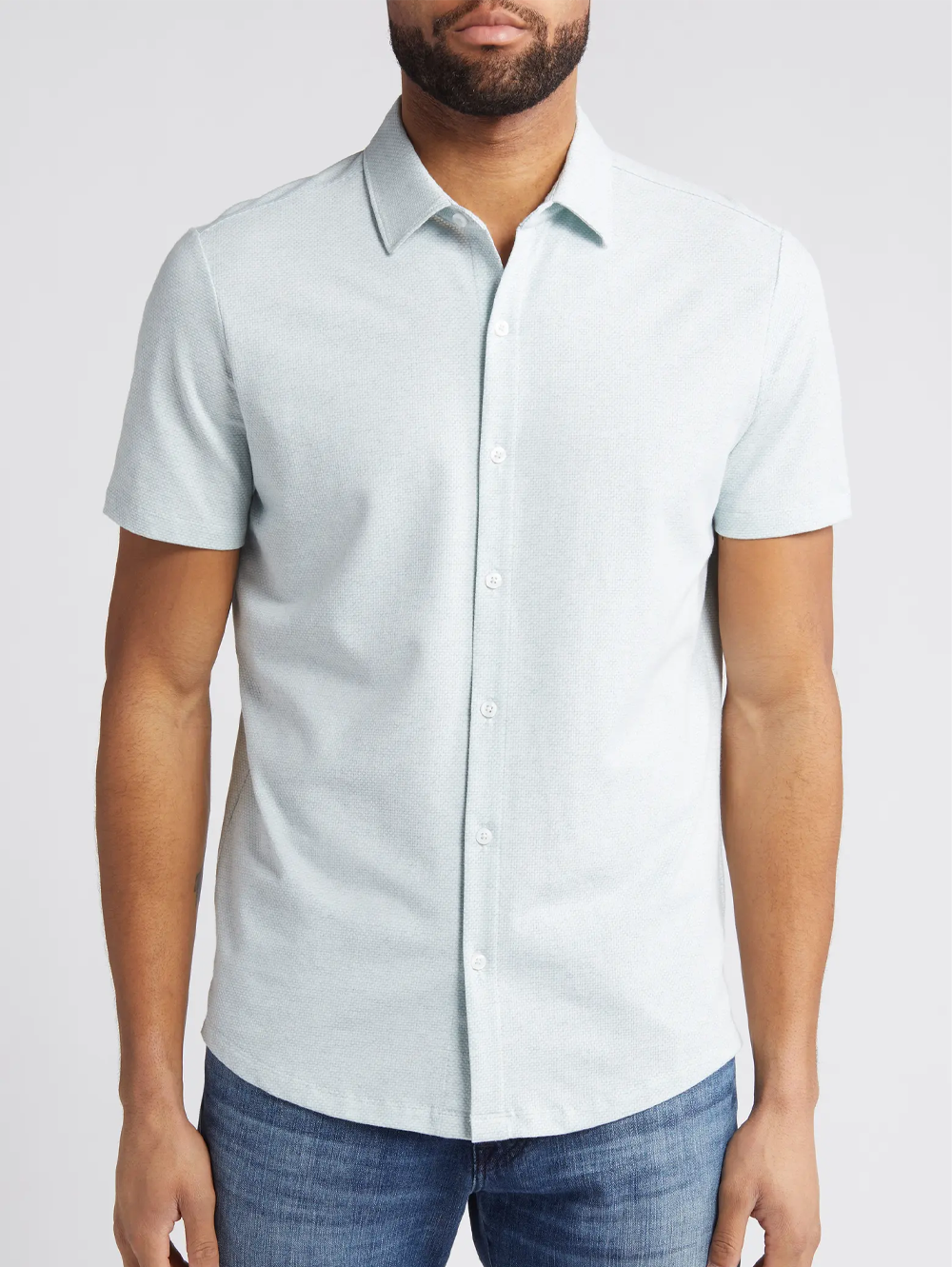 Keyes Short Sleeve Knit Button-Up Shirt