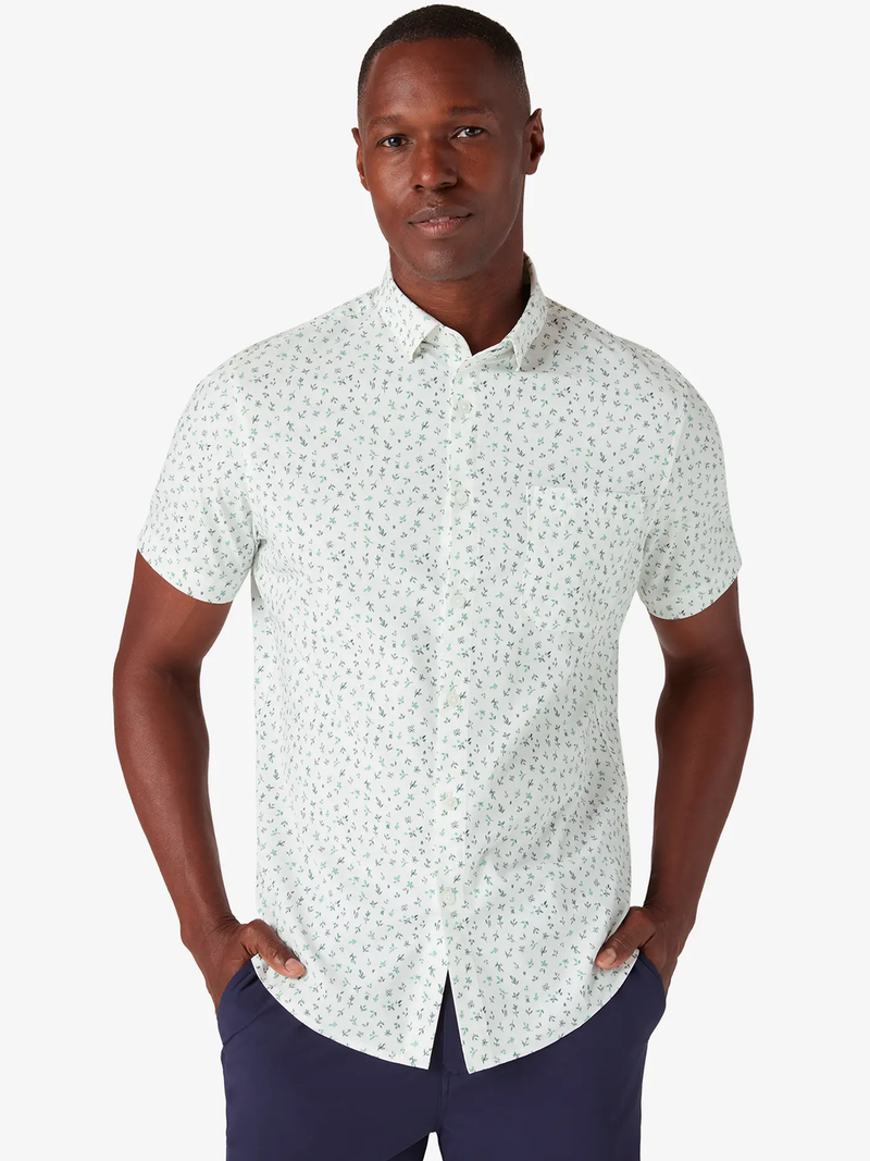 Leeward Short Sleeve Shirt in White Floral Fauna