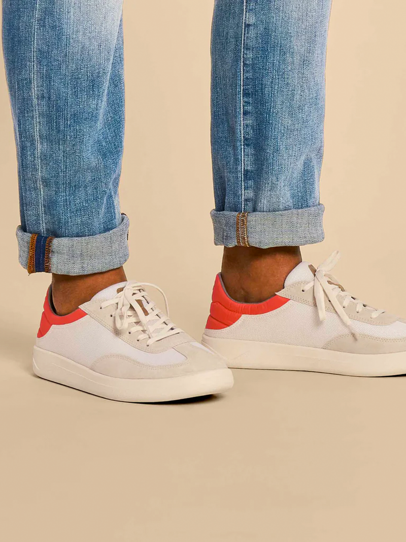 Pūnini Court Sneaker in Off White/Molten Orange
