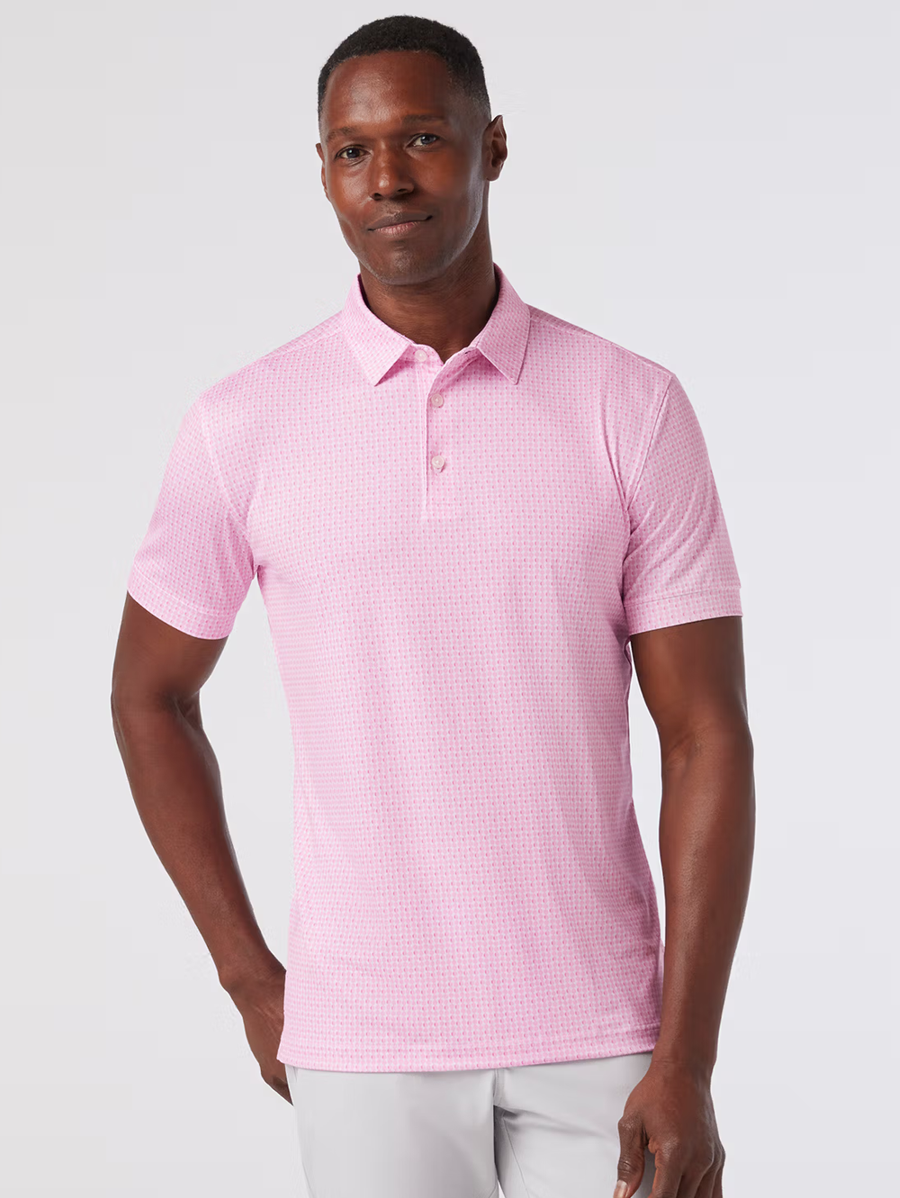 Versa Short Sleeve Polo in Rose Circle Geo