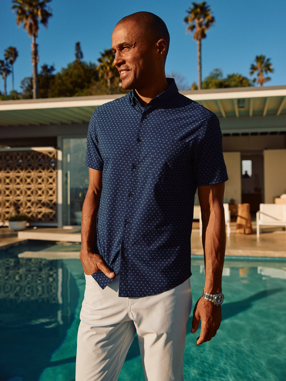 Leeward Short Sleeve in Navy Dotted Leaf