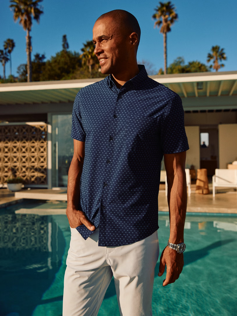 Leeward Short Sleeve in Navy Dotted Leaf