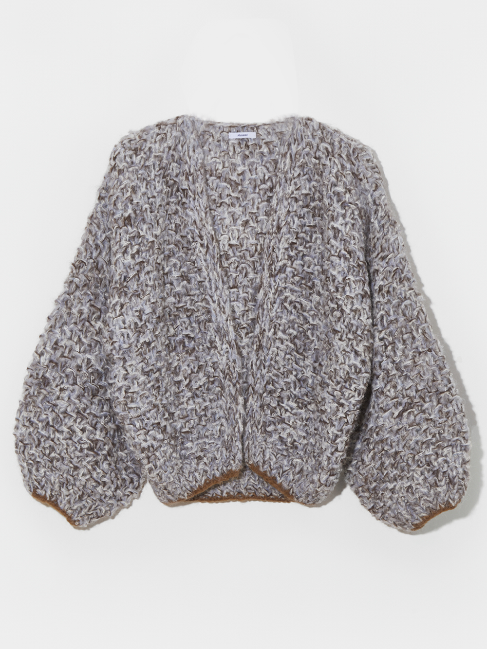Fleecy Alpaca Pearl Pattern Bomber Cardigan in Blue Melange