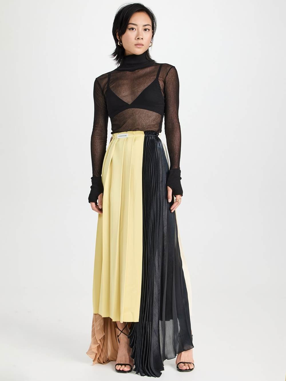 Cotton Mesh Cuffed Turtleneck