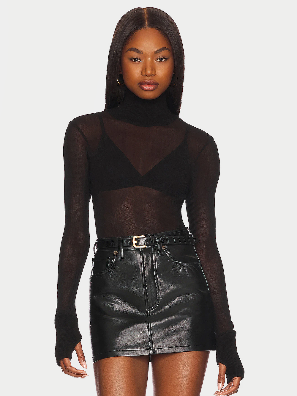 Cotton Mesh Cuffed Turtleneck