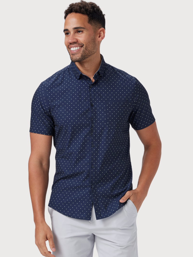 Leeward Short Sleeve Shirt in Navy Polka Dot