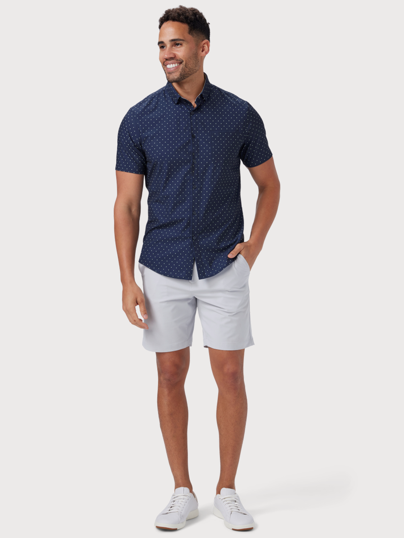 Leeward Short Sleeve Shirt in Navy Polka Dot