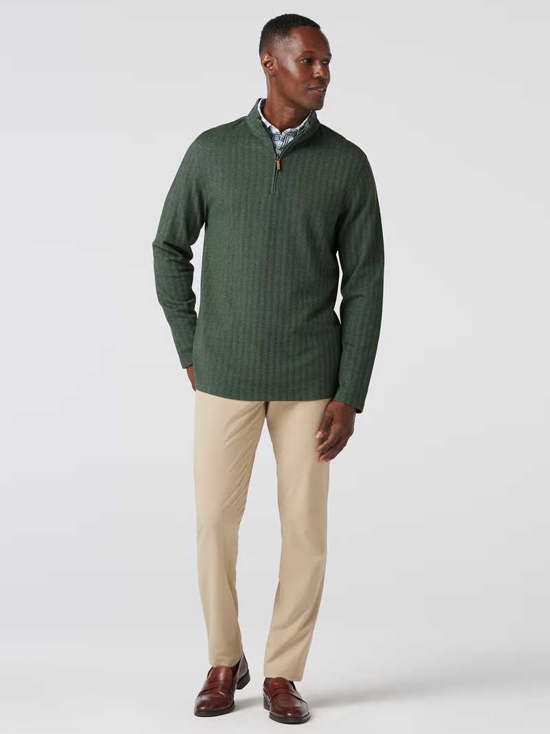 KPI Quarter Zip in Spruce Herringbone