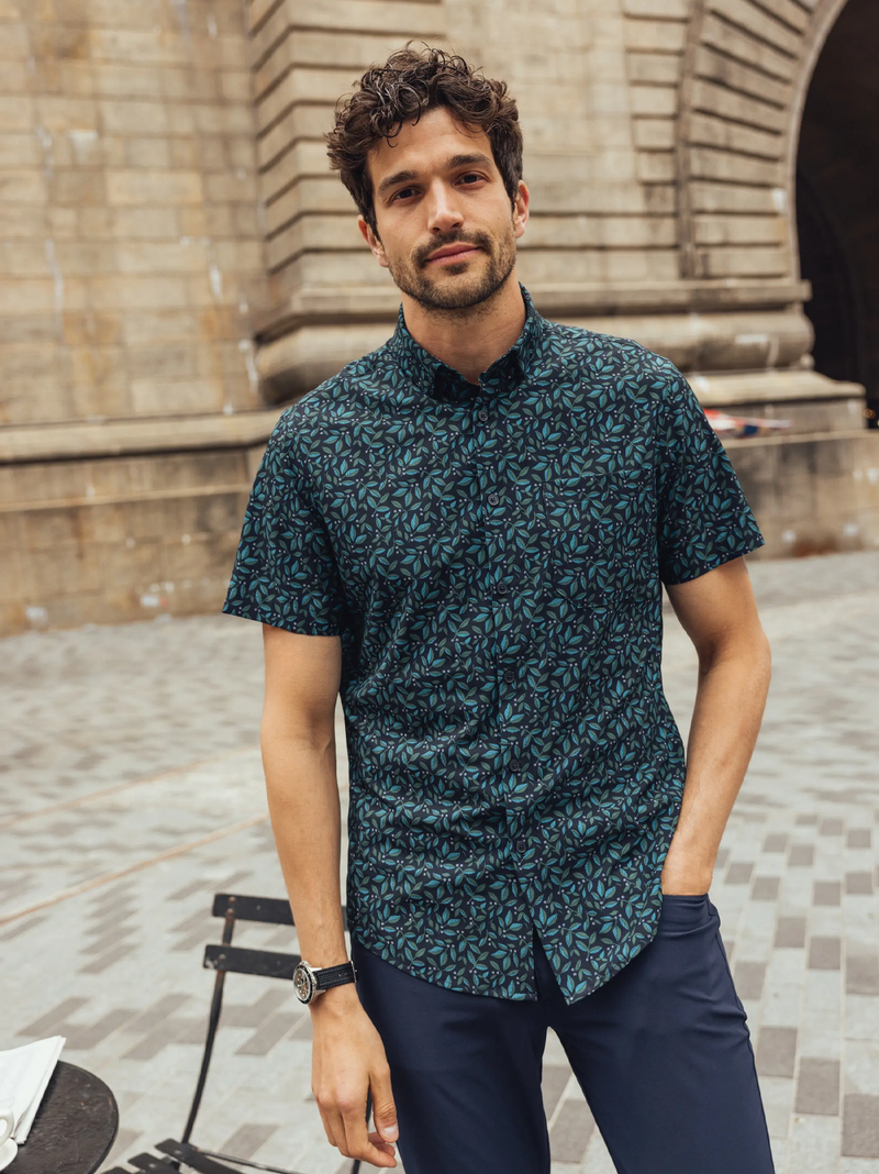 Leeward Short Sleeve in Navy Foliage