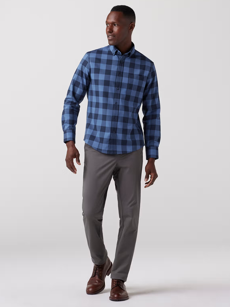 City Flannel Twill in Denim Blue Buffalo Plaid