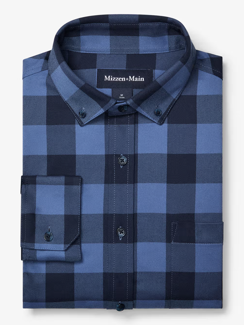City Flannel Twill in Denim Blue Buffalo Plaid