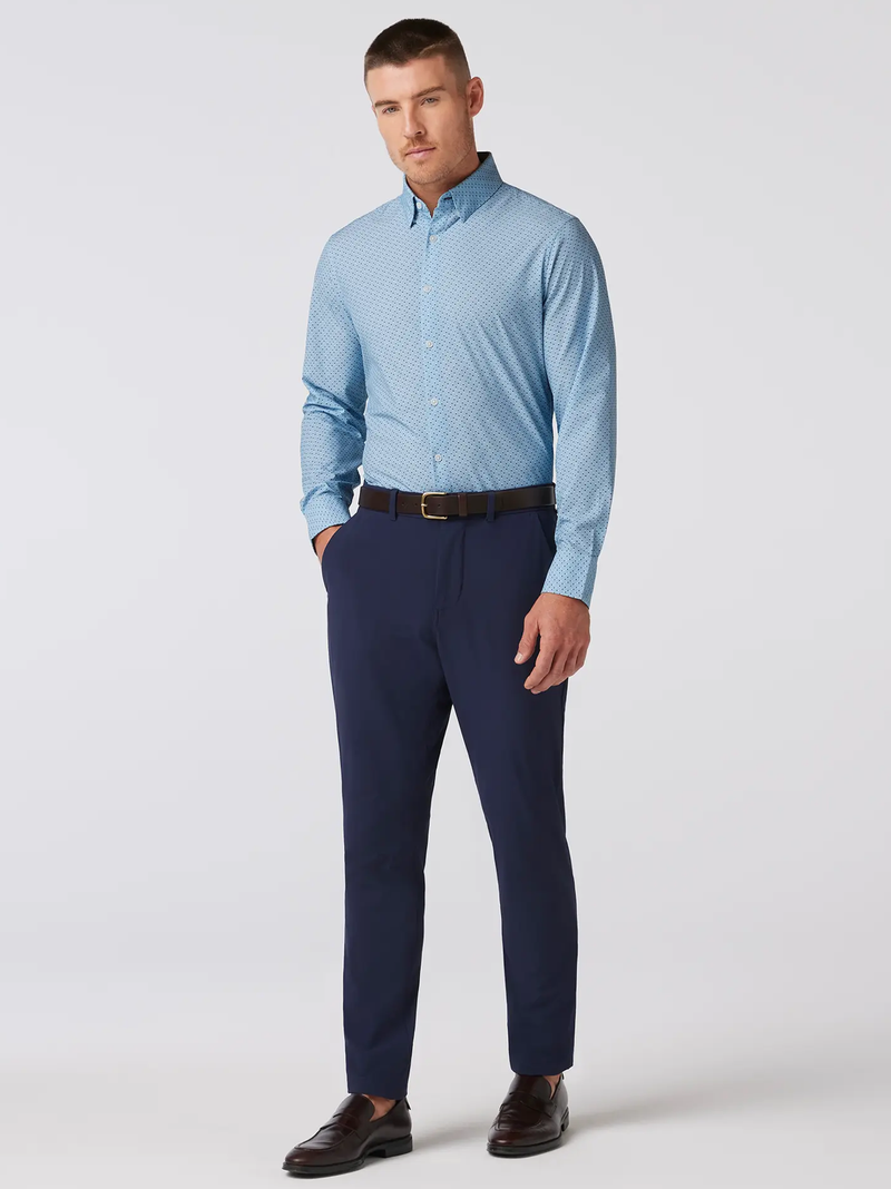 Leeward Long Sleeve Shirt in Steel Blue Multi Micro Dot