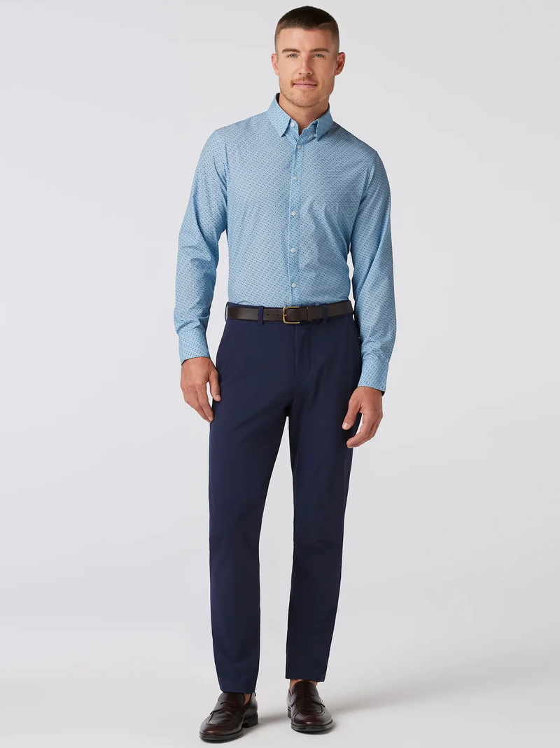 Leeward Long Sleeve Shirt in Steel Blue Multi Micro Dot