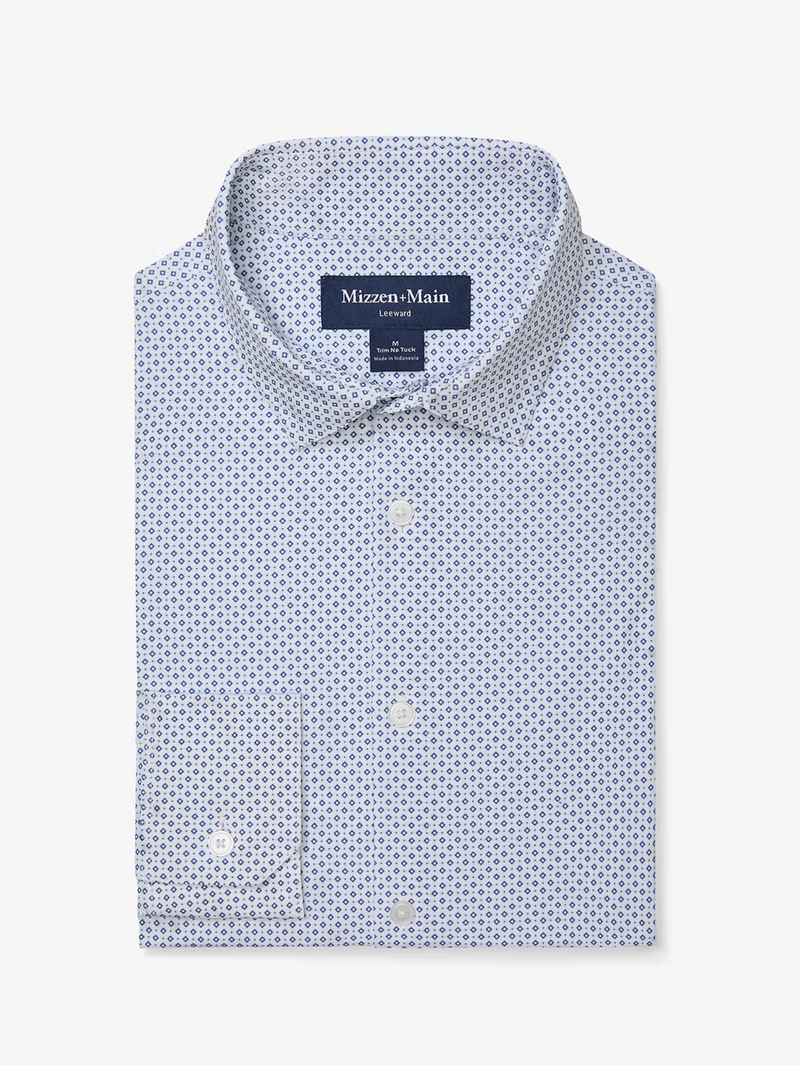 Leeward No Tuck Dress Shirt in Coastal Fjord Diamond Mosaic
