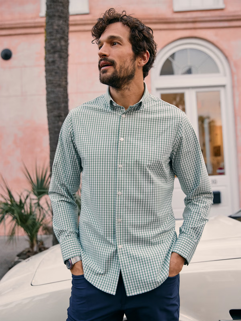 Leeward No Tuck Dress Shirt in Leaf Alamo Gingham